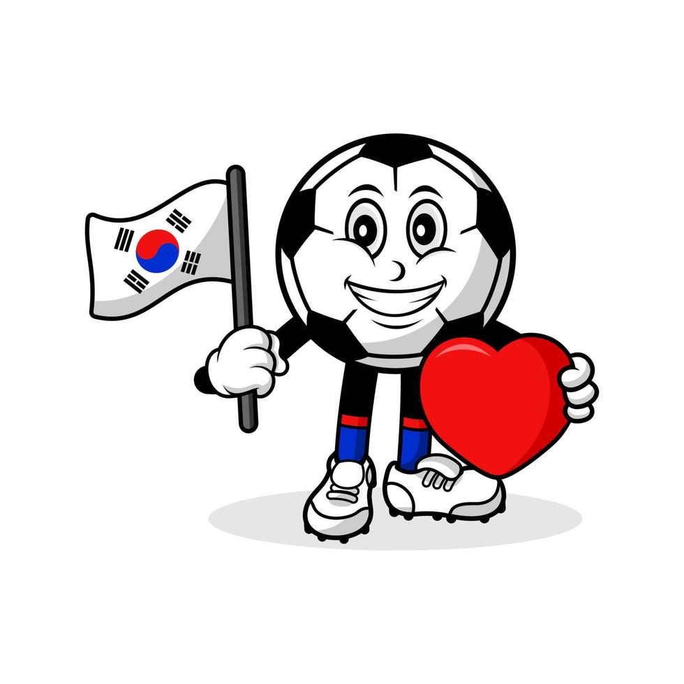 mascotte dessin animé football amour conception du drapeau de la corée du sud vecteur