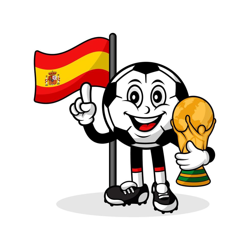 mascotte, dessin animé, football, espagne, drapeau, à, trophée, vainqueur mondial vecteur