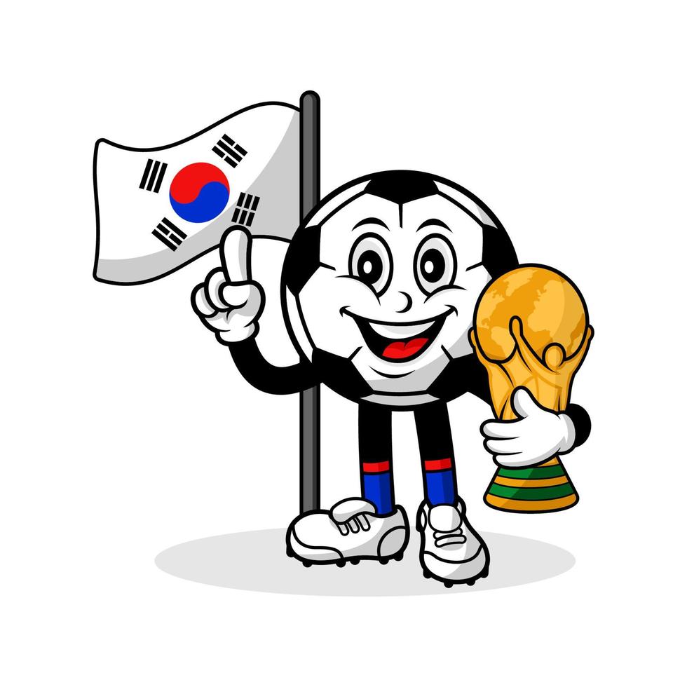 mascotte, dessin animé, football, corée sud, drapeau, à, trophée, vainqueur mondial vecteur