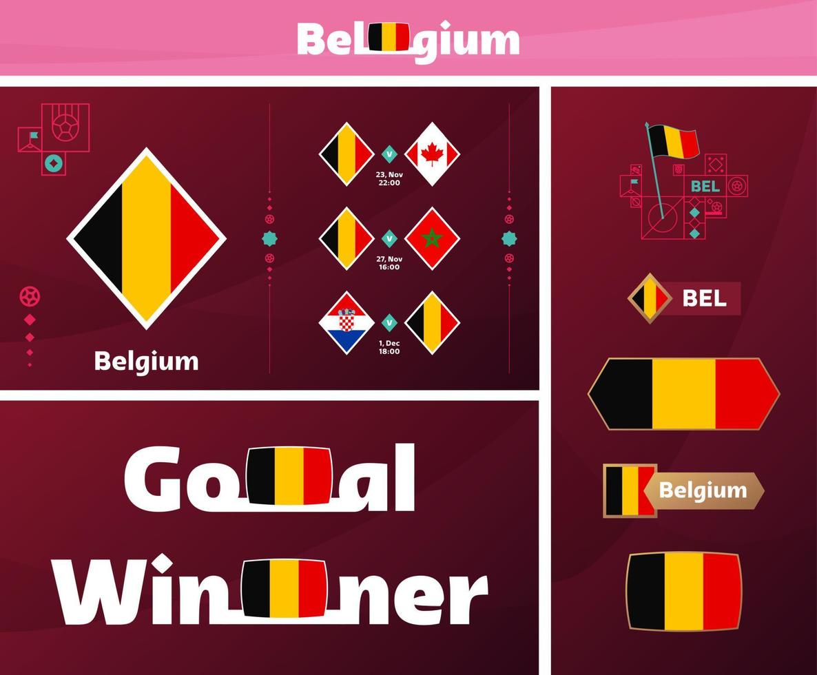 collection graphique du kit média de conception de l'équipe nationale de belgique. Ensemble vectoriel d'éléments de conception de championnat du monde de football ou de football 2022. bannières, affiches, kit de médias sociaux, modèles, tableau de bord