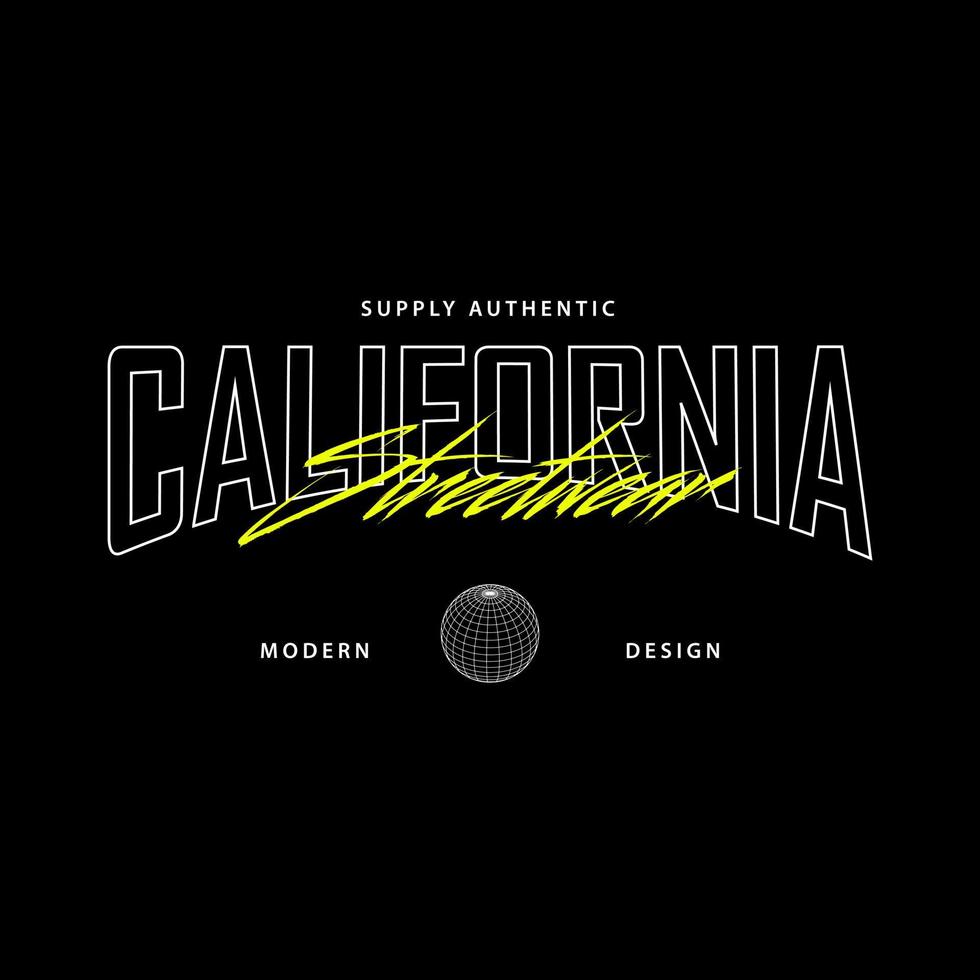 vecteur de conception de vêtements streetwear typographie californie