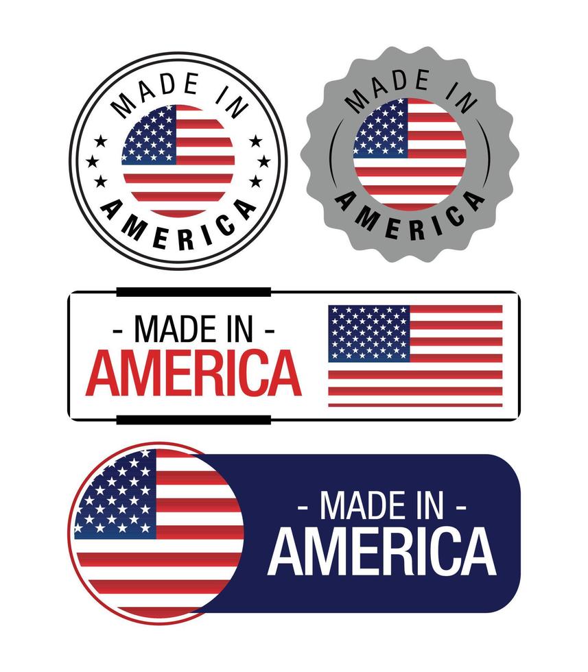 ensemble d'étiquettes fabriquées aux États-Unis d'Amérique, logo, drapeau américain, emblème de produit américain vecteur