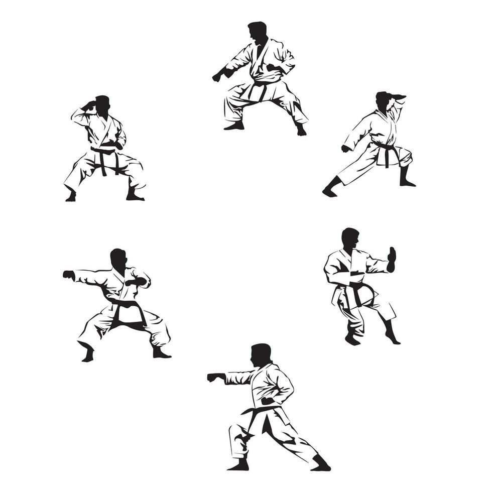 ensemble de conception de silhouette de karaté. illustration vectorielle d'icône d'art martial japonais. vecteur