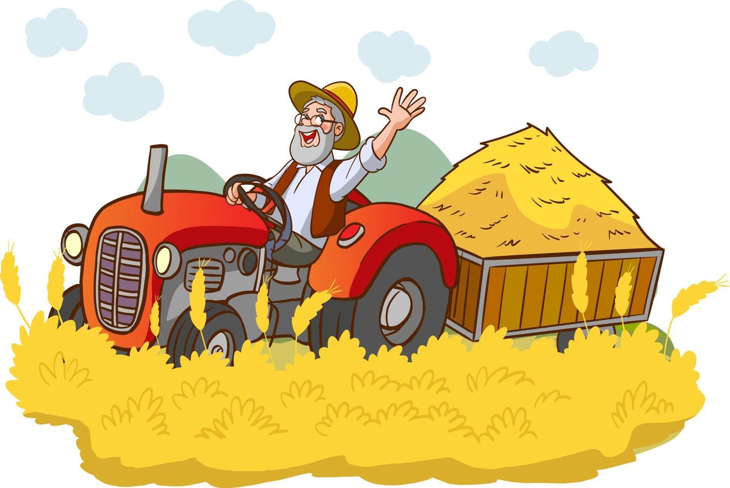 Dessin animé ferme tracteur Vector Clipart / contour, Silhouette &  graphiques couleur / Agriculture / ouvert et couvert / rouge, bleu / PNG,  JPG, SVG, Eps -  Canada