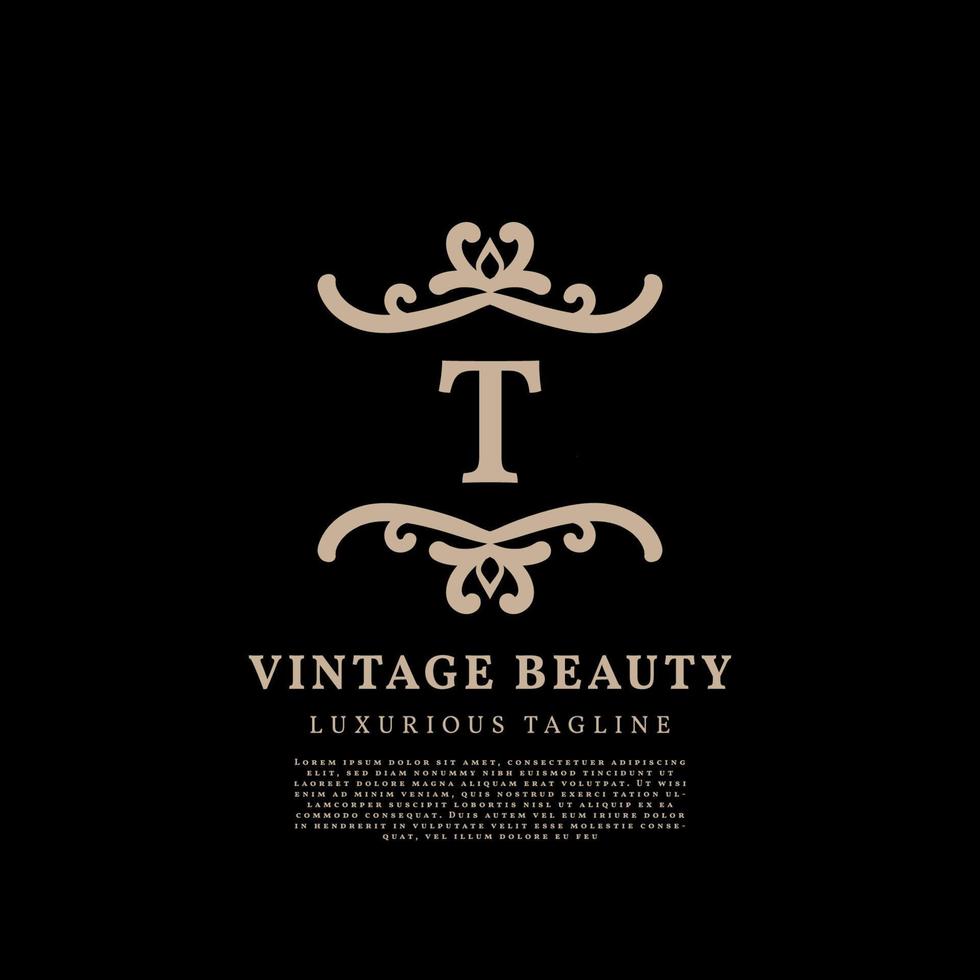 lettre t création de logo vectoriel vintage de luxe à crête simple pour les soins de beauté, les médias de style de vie et la marque de mode