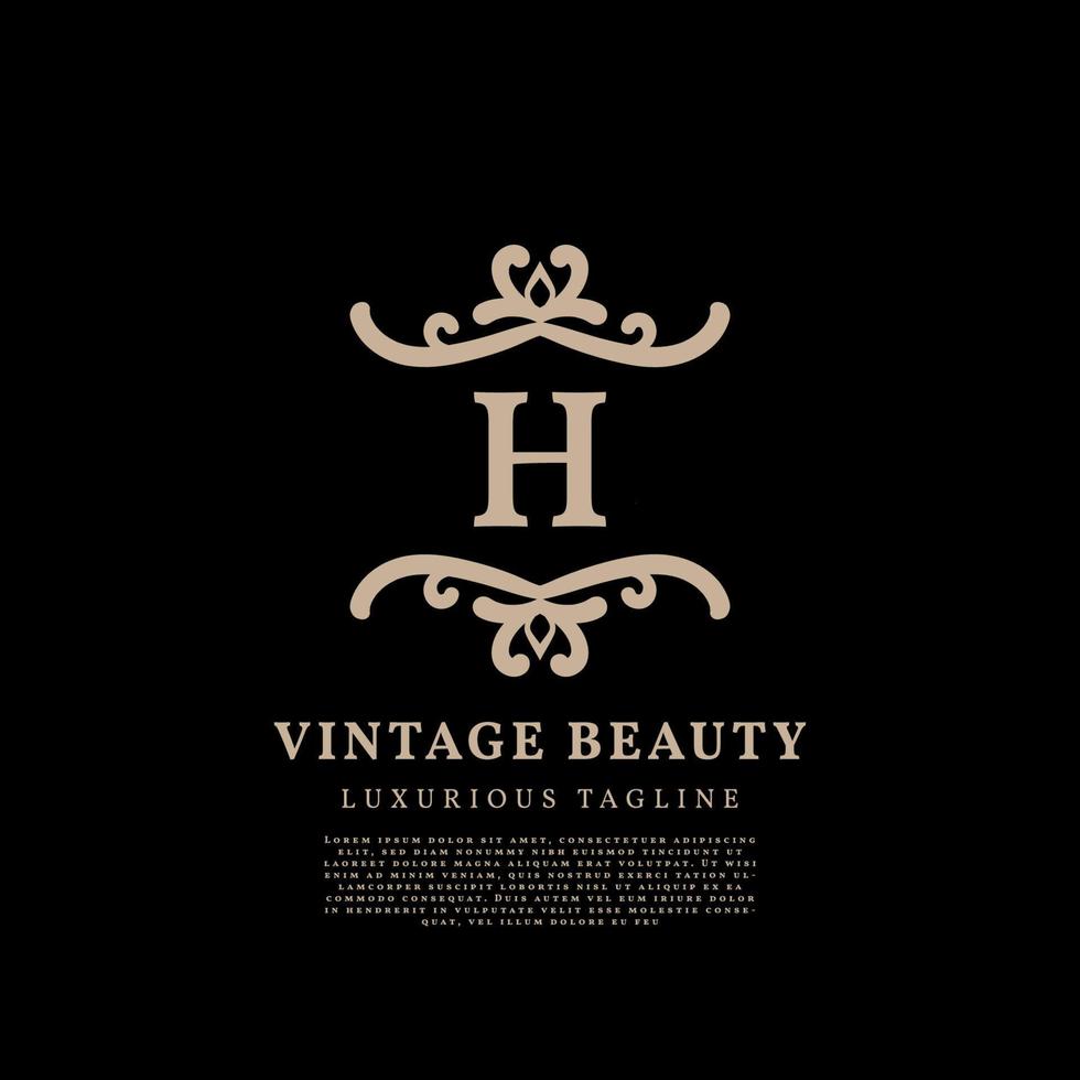 lettre h création de logo vectoriel vintage de luxe à crête simple pour les soins de beauté, les médias de style de vie et la marque de mode