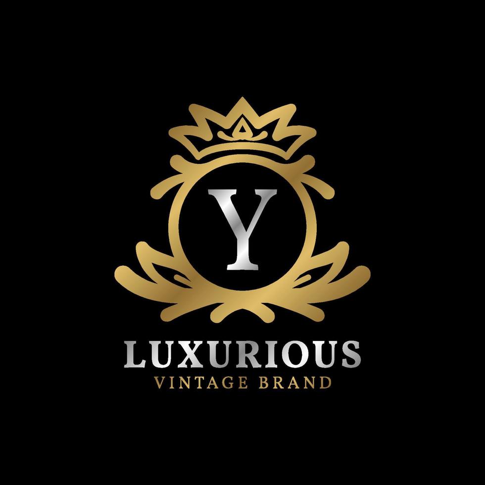 lettre y avec crête de luxe couronne pour soins de beauté, salon, spa, création de logo vectoriel de mode