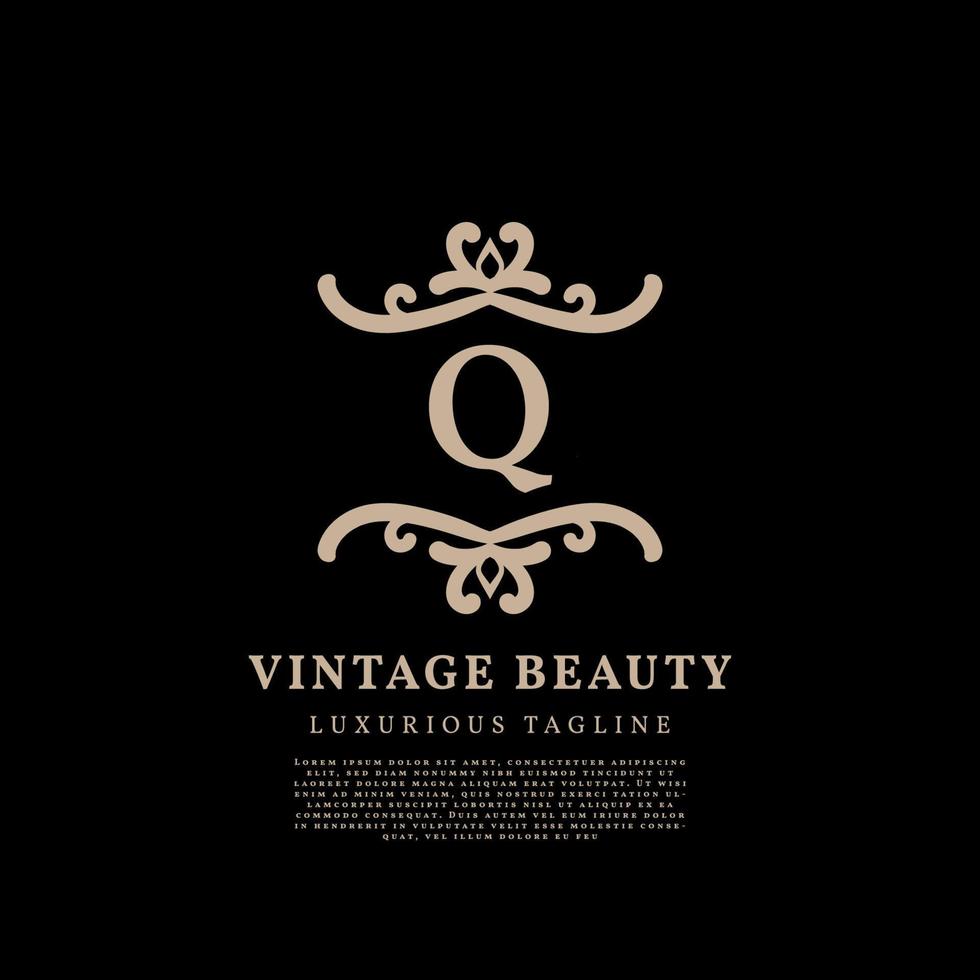 lettre q création de logo vectoriel vintage de luxe à crête simple pour les soins de beauté, les médias de style de vie et la marque de mode