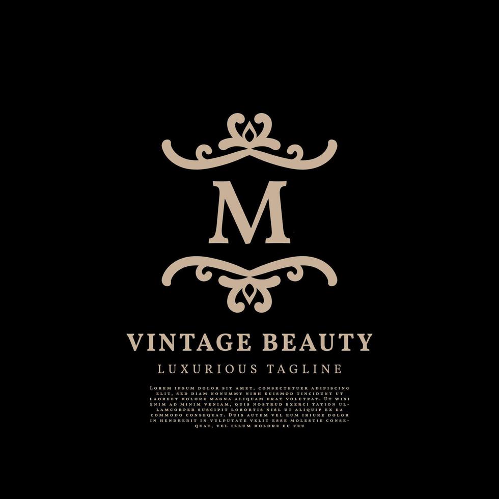 lettre m création de logo vectoriel vintage de luxe à crête simple pour les soins de beauté, les médias de style de vie et la marque de mode