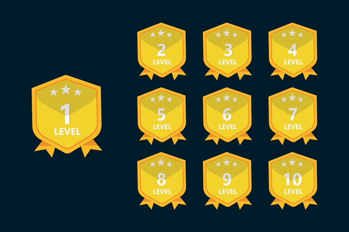 badges dorés de niveau de jeu avec numéro pour la conception de l'interface utilisateur du jeu. vecteur