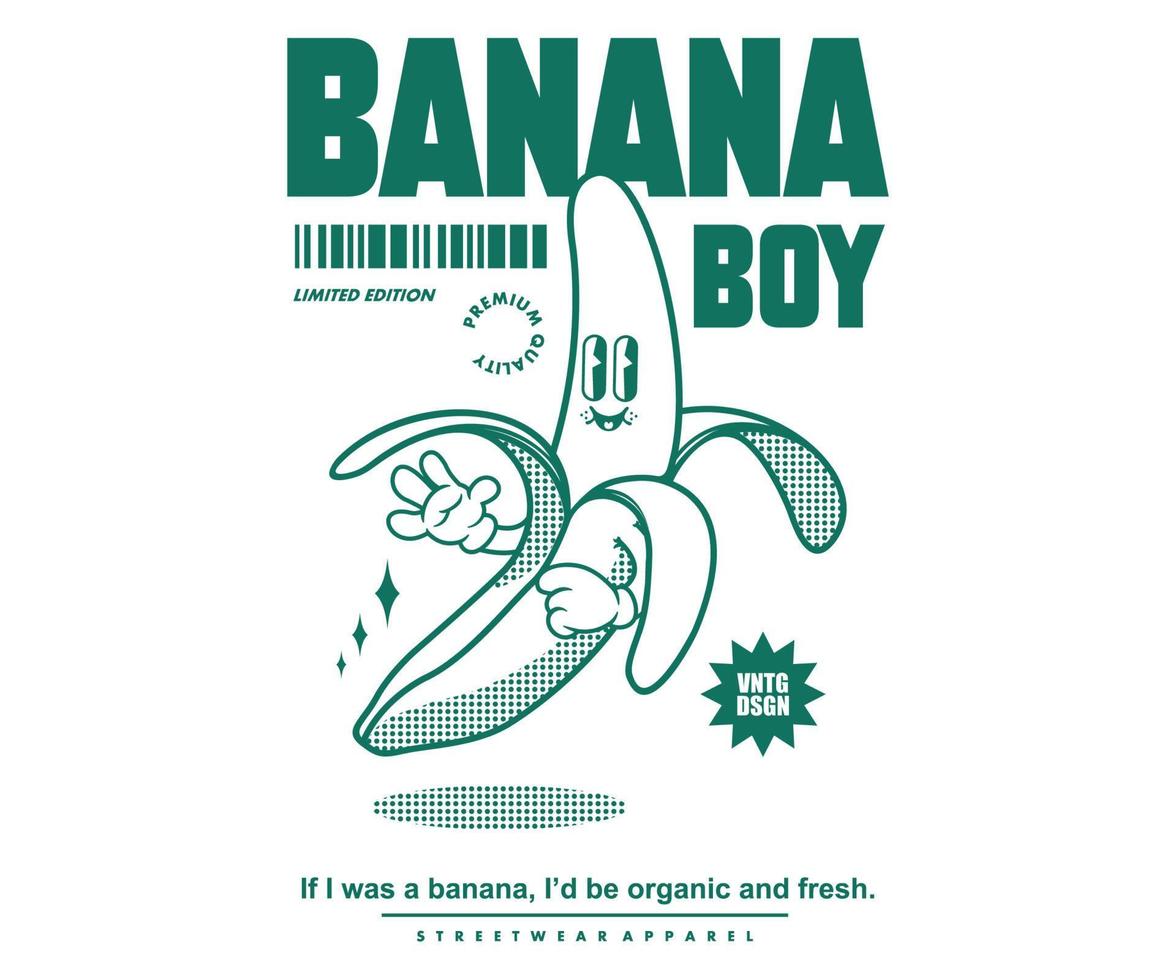 personnage de dessin animé d'affiche rétro de conception graphique de banane pour t-shirt street wear et style urbain vecteur