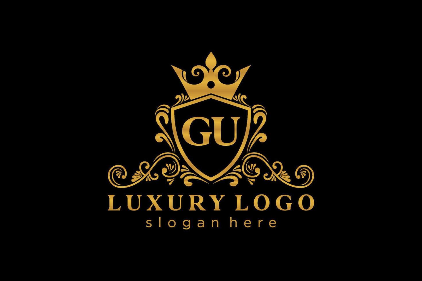 modèle initial de logo de luxe royal de lettre gu dans l'art vectoriel pour le restaurant, la royauté, la boutique, le café, l'hôtel, l'héraldique, les bijoux, la mode et d'autres illustrations vectorielles.