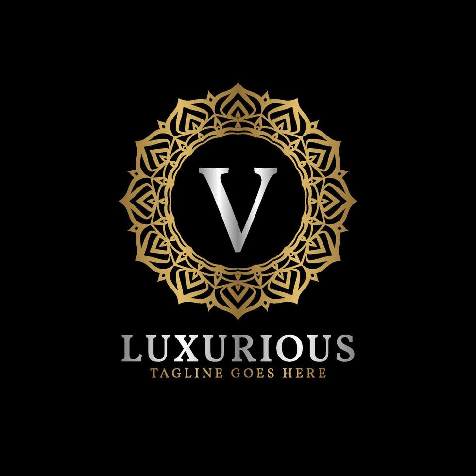 lettre v luxueuse fleur décorative mandala art initiales création de logo vectoriel pour mariage, spa, hôtel, soins de beauté