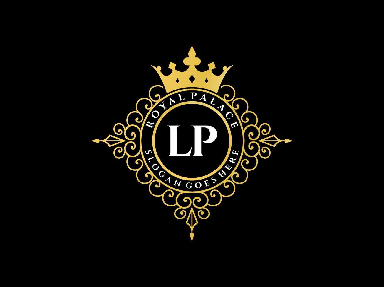 lettre lp logo victorien de luxe royal antique avec cadre ornemental. vecteur