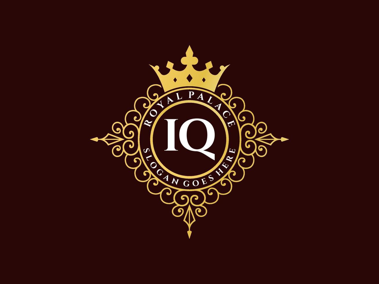 lettre iq logo victorien de luxe royal antique avec cadre ornemental. vecteur