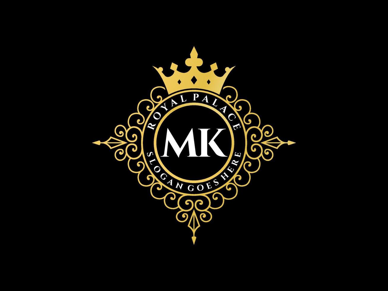 lettre mk logo victorien de luxe royal antique avec cadre ornemental. vecteur