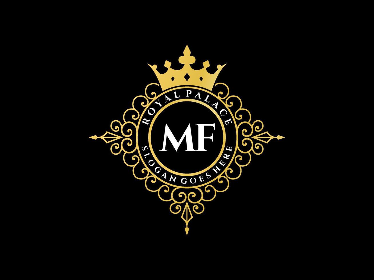 lettre mf logo victorien de luxe royal antique avec cadre ornemental. vecteur