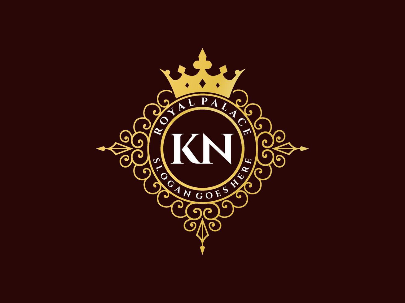 lettre kn logo victorien de luxe royal antique avec cadre ornemental. vecteur