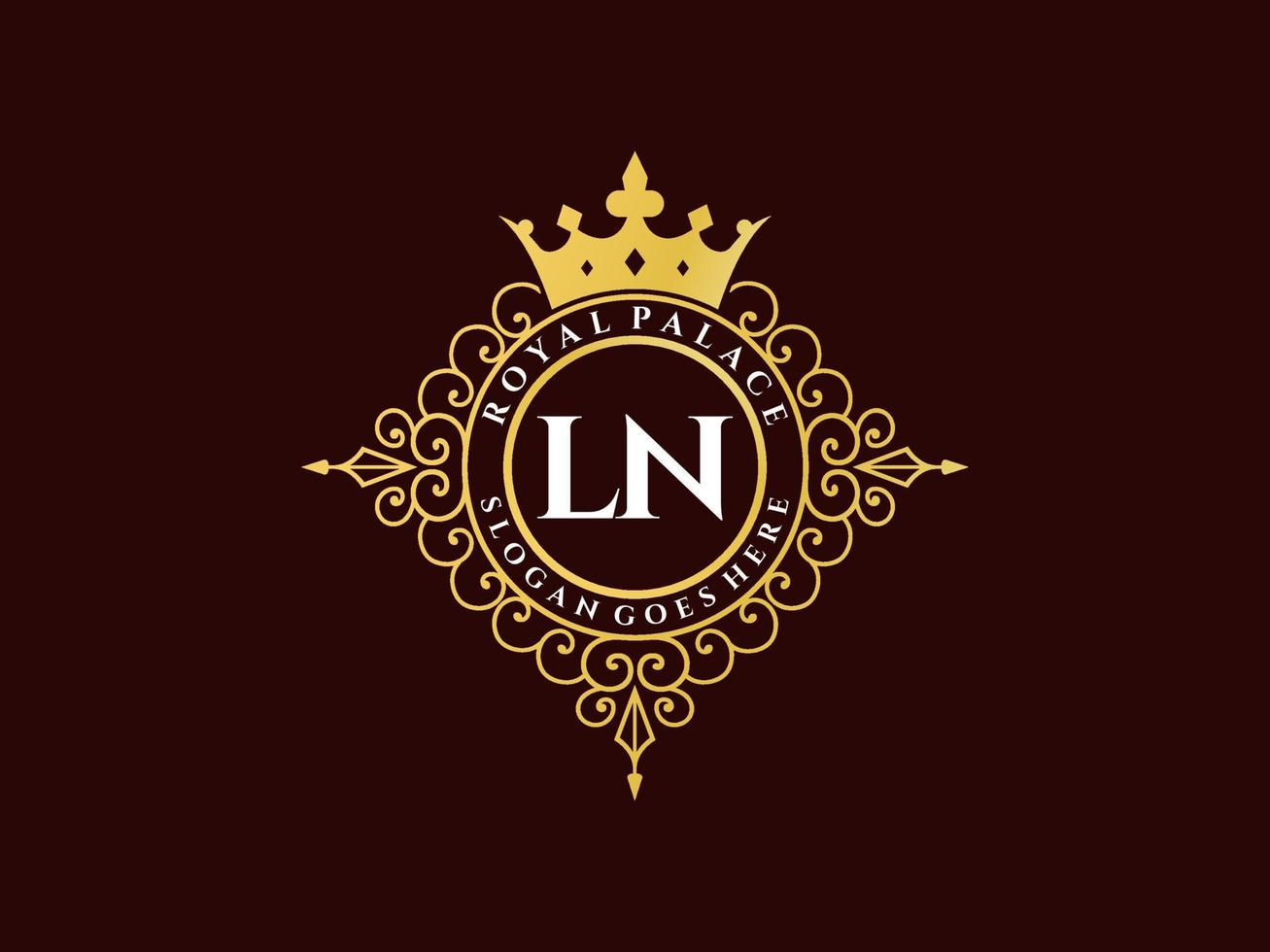 lettre ln logo victorien de luxe royal antique avec cadre ornemental. vecteur