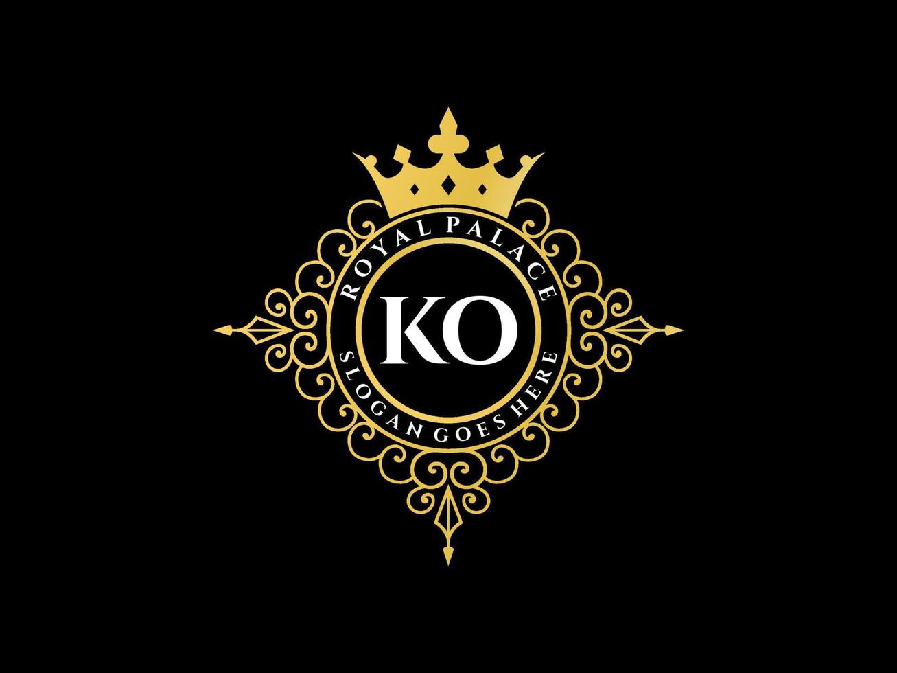 lettre ko logo victorien de luxe royal antique avec cadre ornemental. vecteur