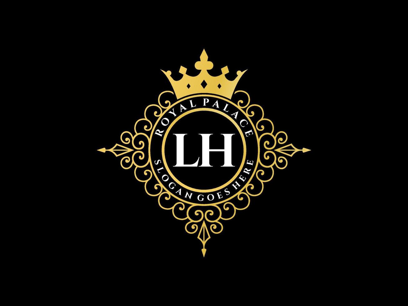 lettre lh logo victorien de luxe royal antique avec cadre ornemental. vecteur