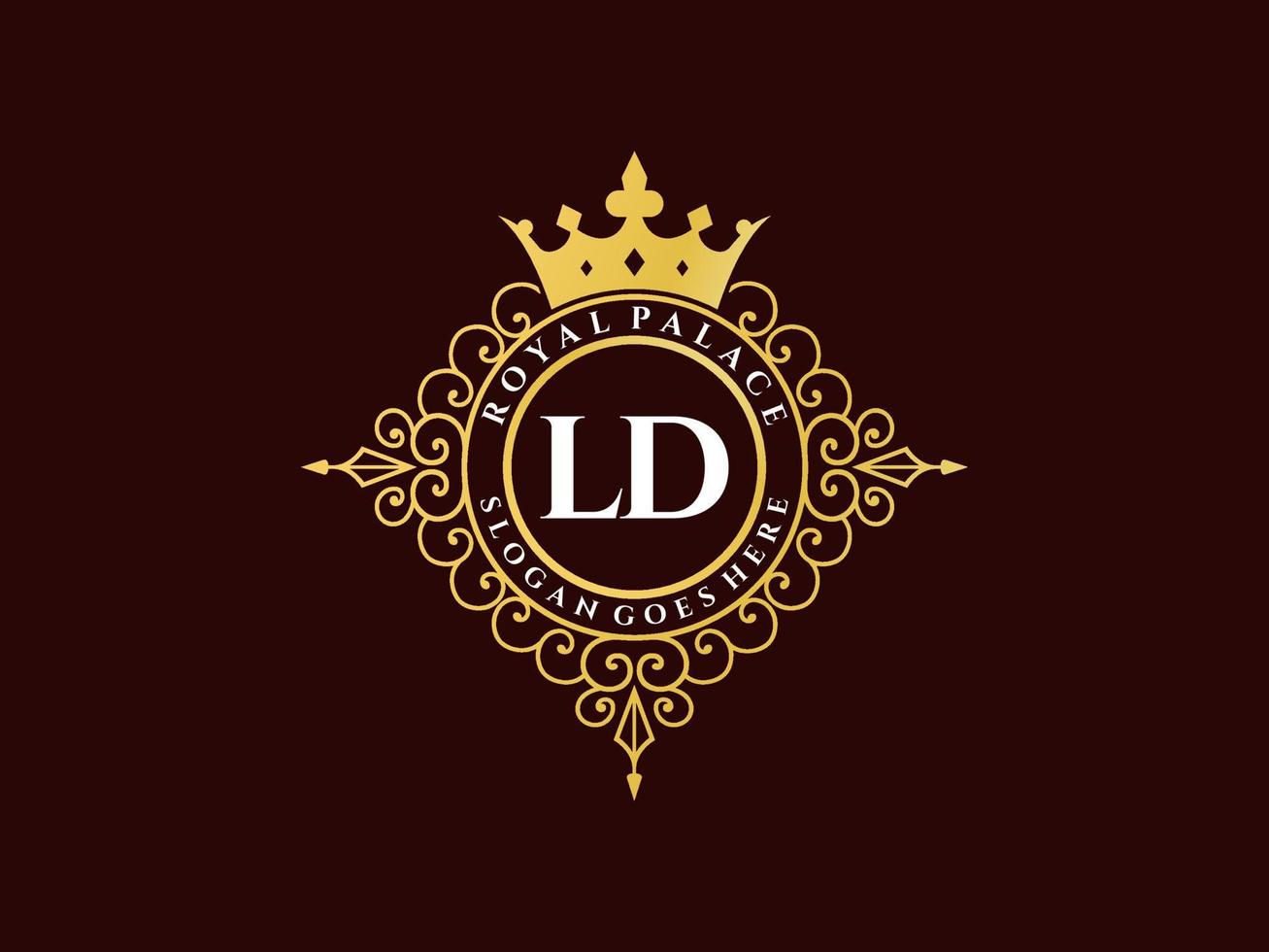 lettre ld logo victorien de luxe royal antique avec cadre ornemental. vecteur