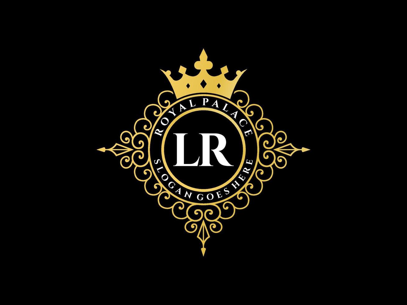 lettre lr logo victorien de luxe royal antique avec cadre ornemental. vecteur