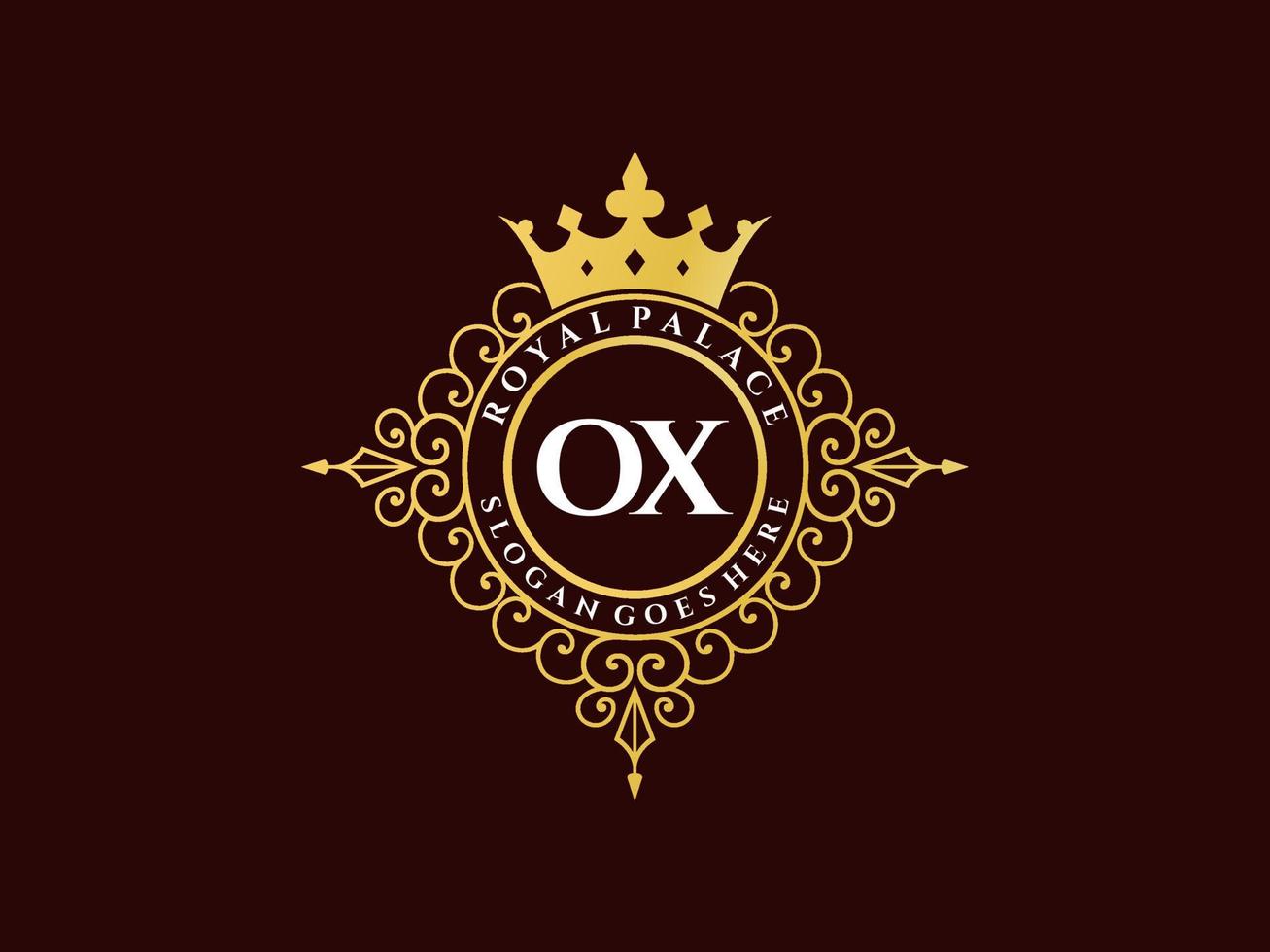 lettre ox logo victorien de luxe royal antique avec cadre ornemental. vecteur