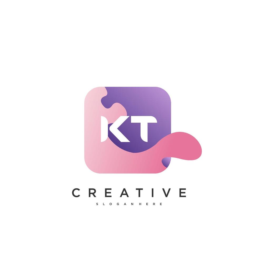 éléments de modèle de conception d'icône de logo de lettre initiale kt avec art coloré de vague vecteur
