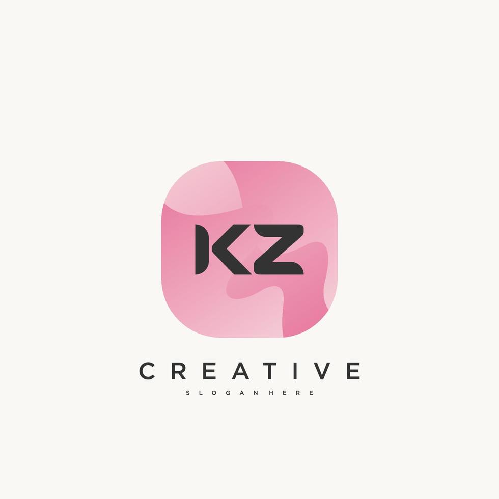 kz lettre initiale logo icône éléments de modèle de conception avec art coloré de vague vecteur