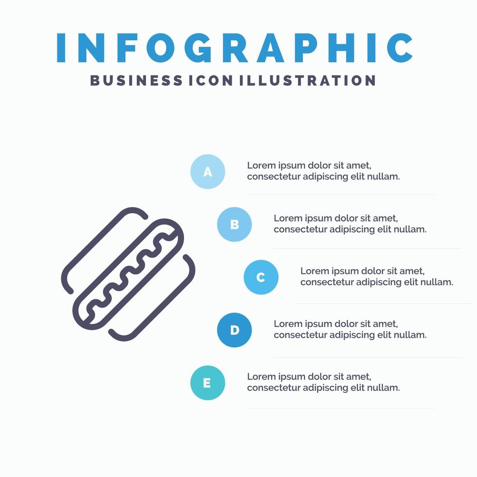 amérique américain hotdog états icône de ligne avec 5 étapes présentation infographie fond vecteur