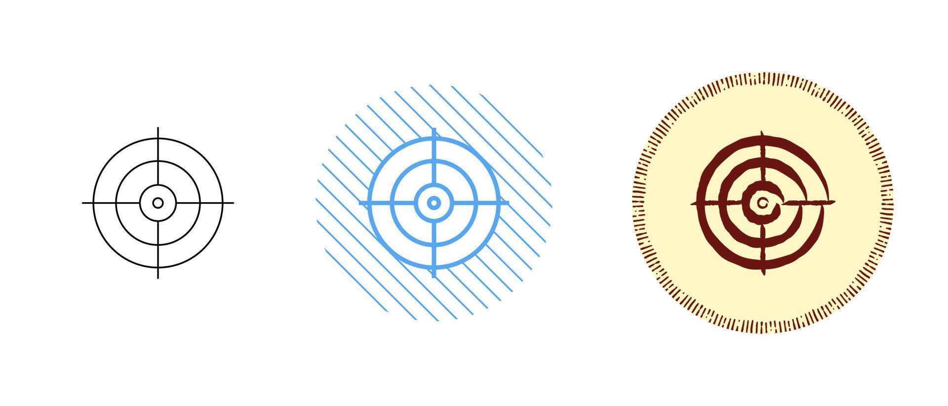 il s'agit d'un ensemble d'icônes de cible de contour et de couleur vecteur