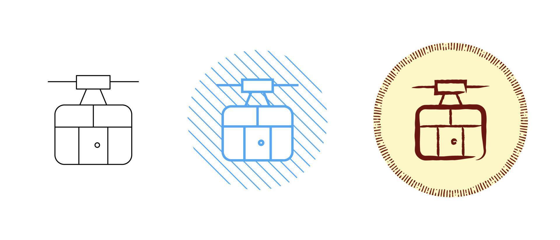 il s'agit d'un ensemble d'icônes de téléphérique de contour et de couleur vecteur