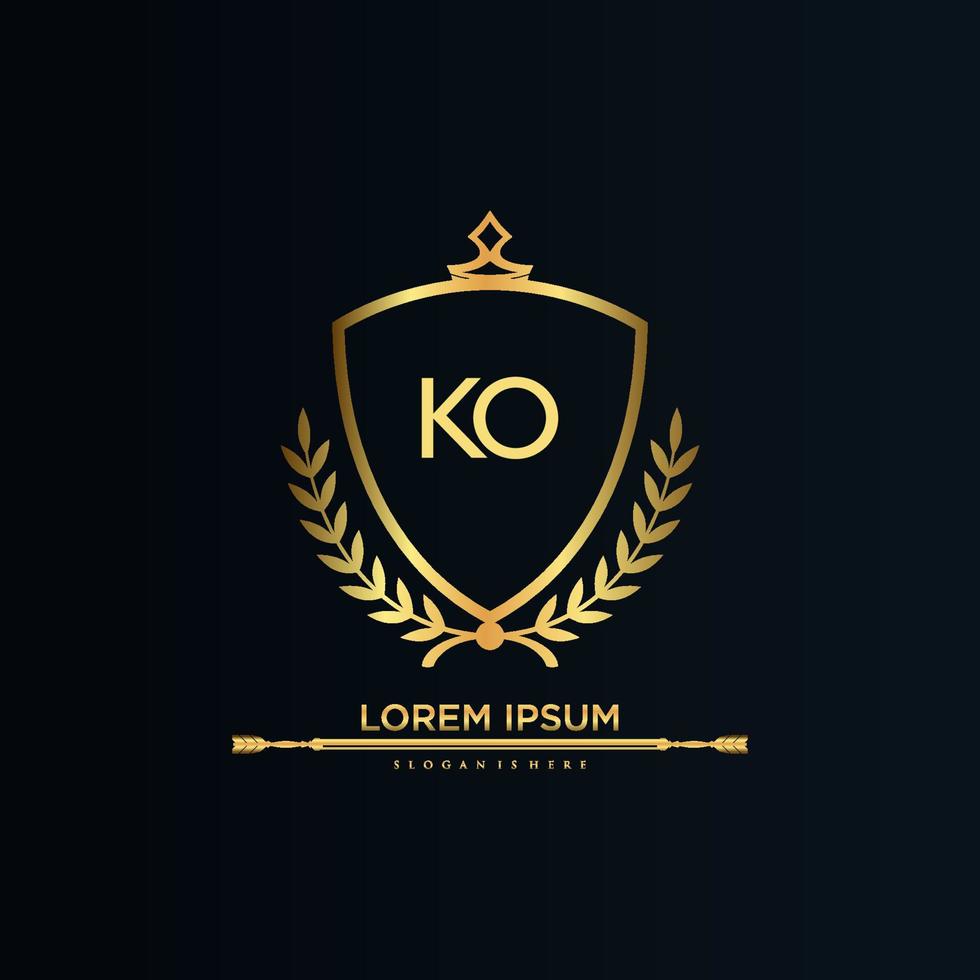 lettre ko initiale avec modèle royal.élégant avec vecteur de logo de couronne, illustration vectorielle de logo de lettrage créatif.