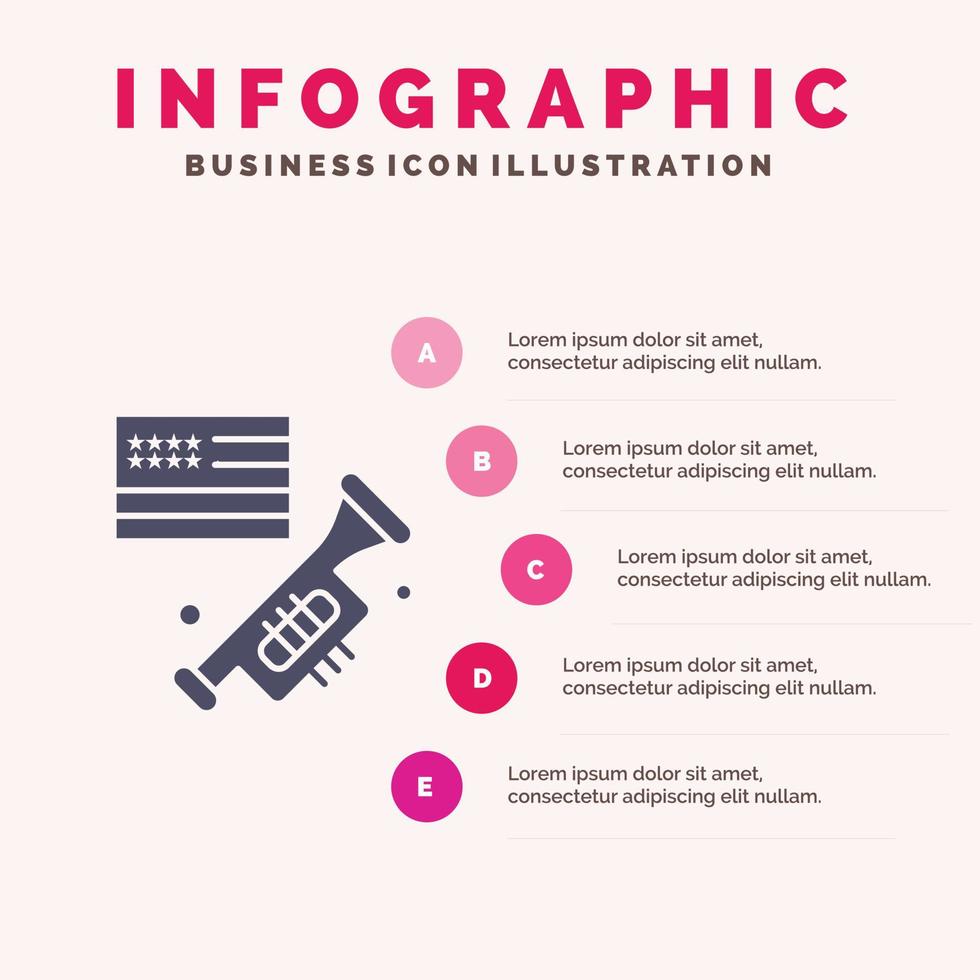 drapeau orateur louange américain solide icône infographie 5 étapes présentation arrière-plan vecteur