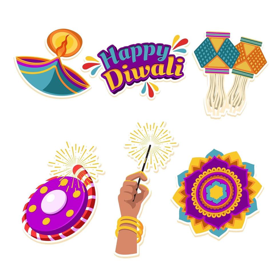 éléments essentiels du festival de diwali vecteur