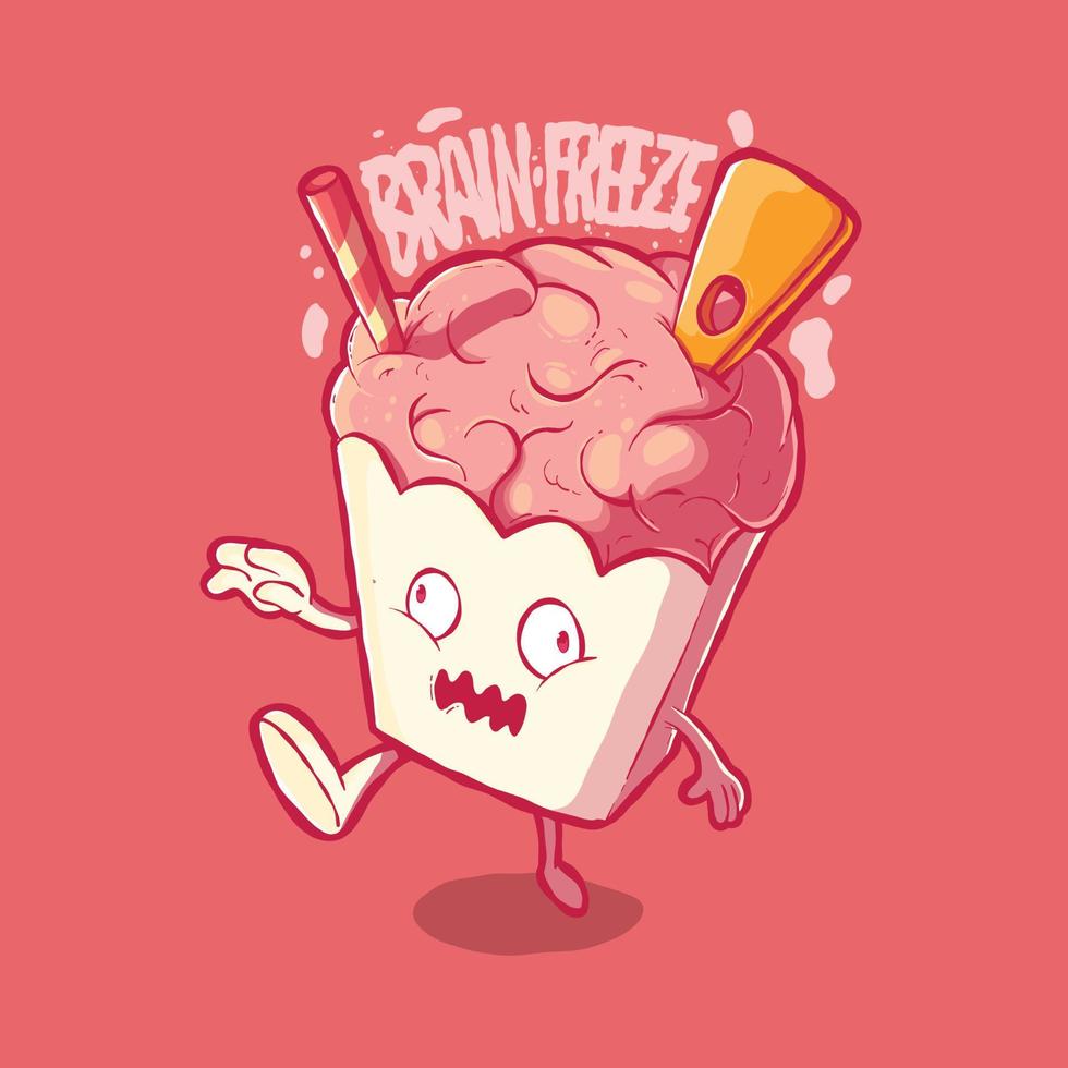 personnage de paquet de glace zombie avec illustration vectorielle de gel du cerveau. concept de design alimentaire drôle, effrayant. vecteur