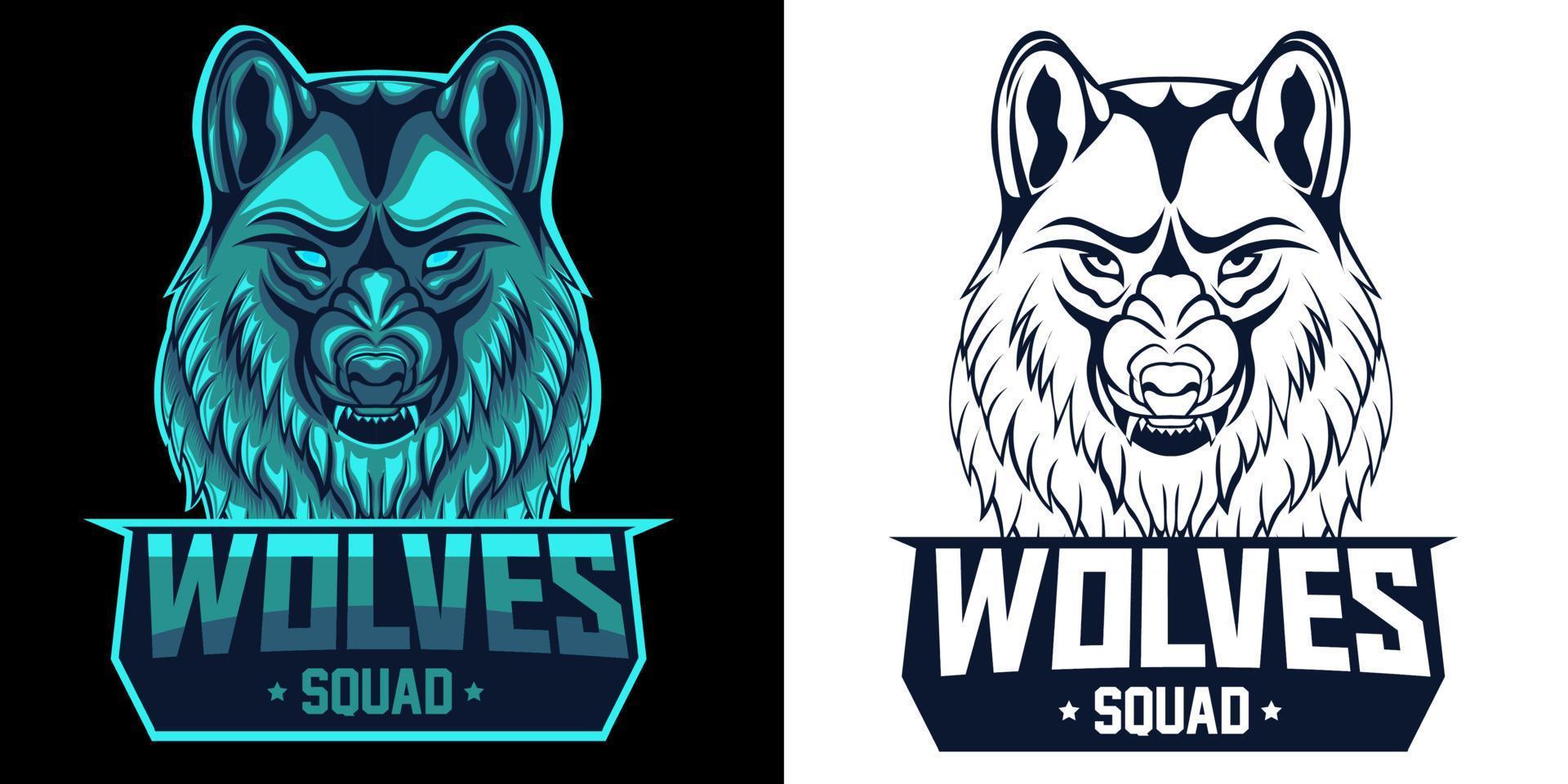 conception de mascotte de logo esport tête de loup vecteur