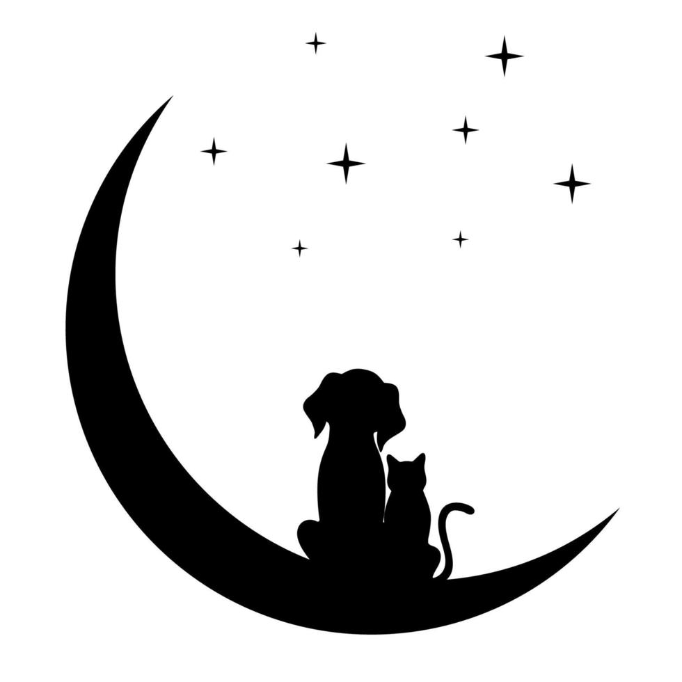 chien et chat sur la lune vecteur