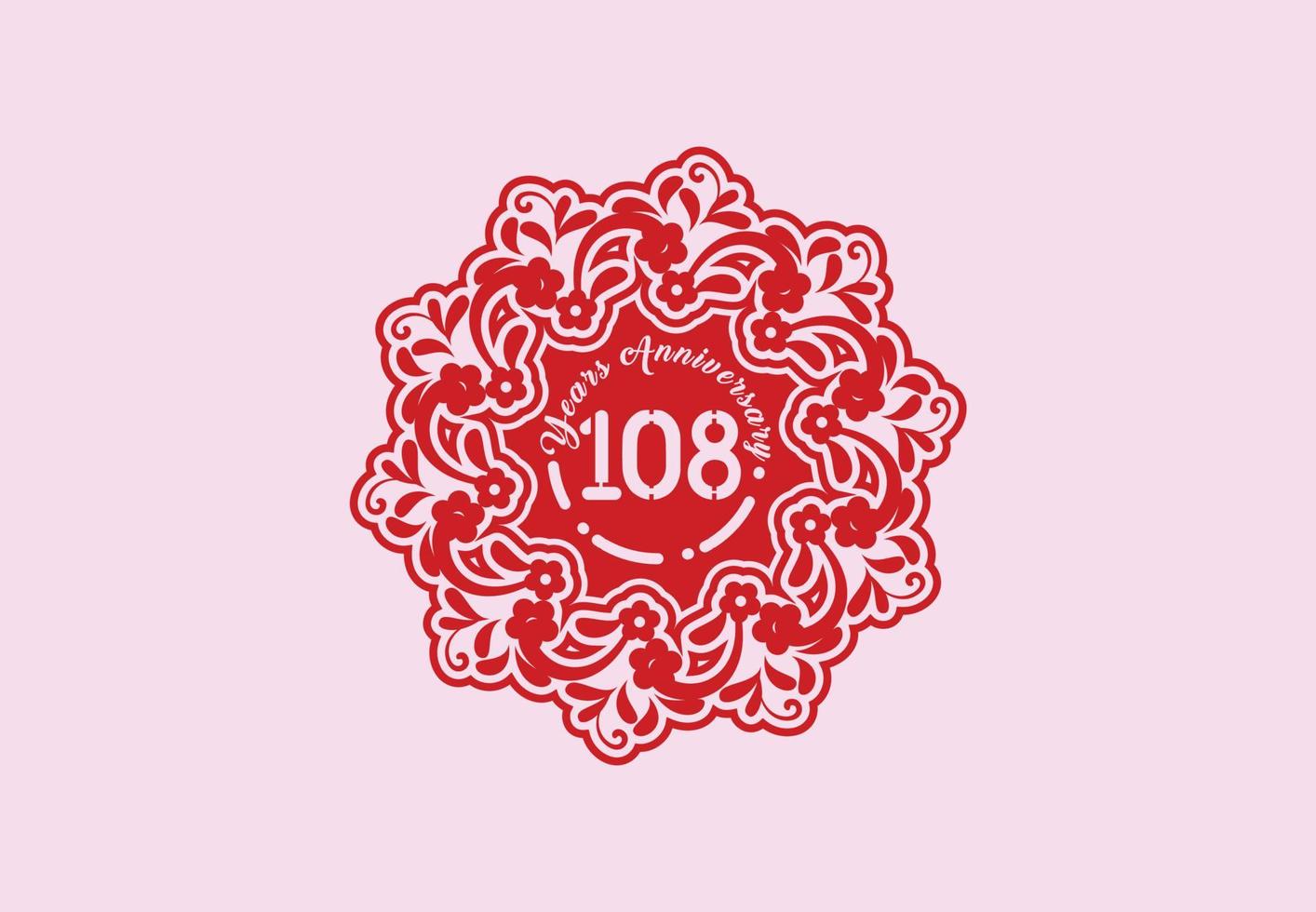 Conception de logo et d'autocollant d'anniversaire de 108 ans vecteur