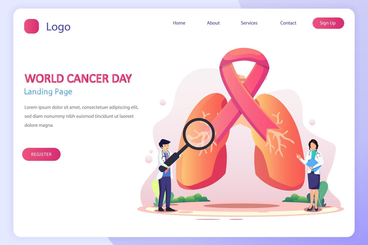 concept de la journée mondiale du cancer. modèle de vecteur de style plat adapté à la page de destination web, arrière-plan.