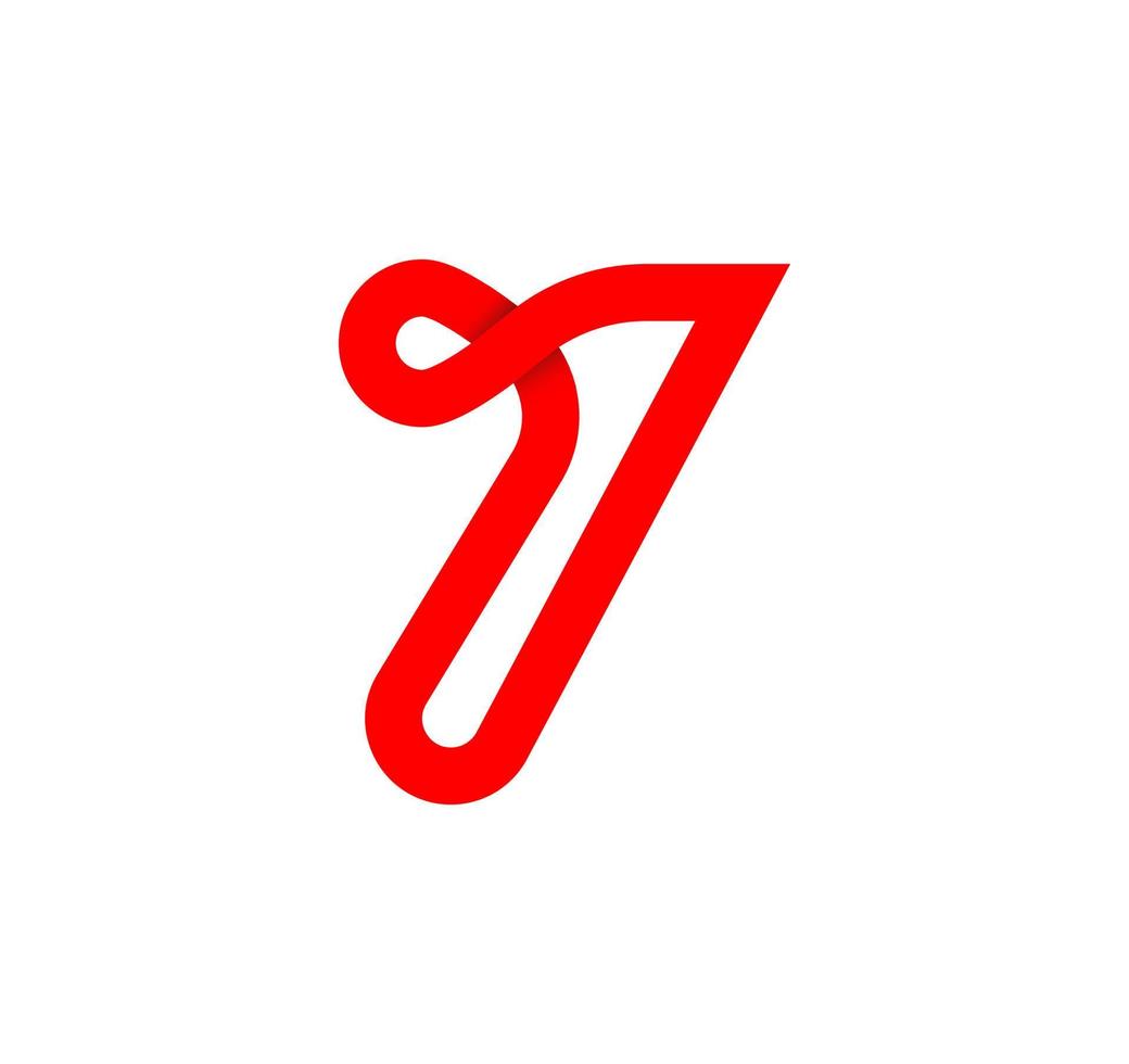 signe de l'infini numéro sept. cyclique 7 lettre rouge. boucle sans fin naturelle moderne. conception d'entreprise de logo futuriste. vecteur