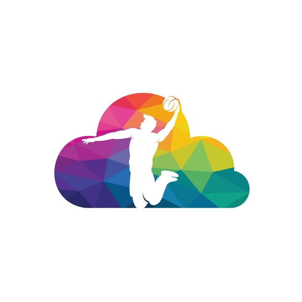 création de logo vectoriel de forme de nuage de sport de basket-ball. joueur de basket-ball slam dunk vecteur de conception.