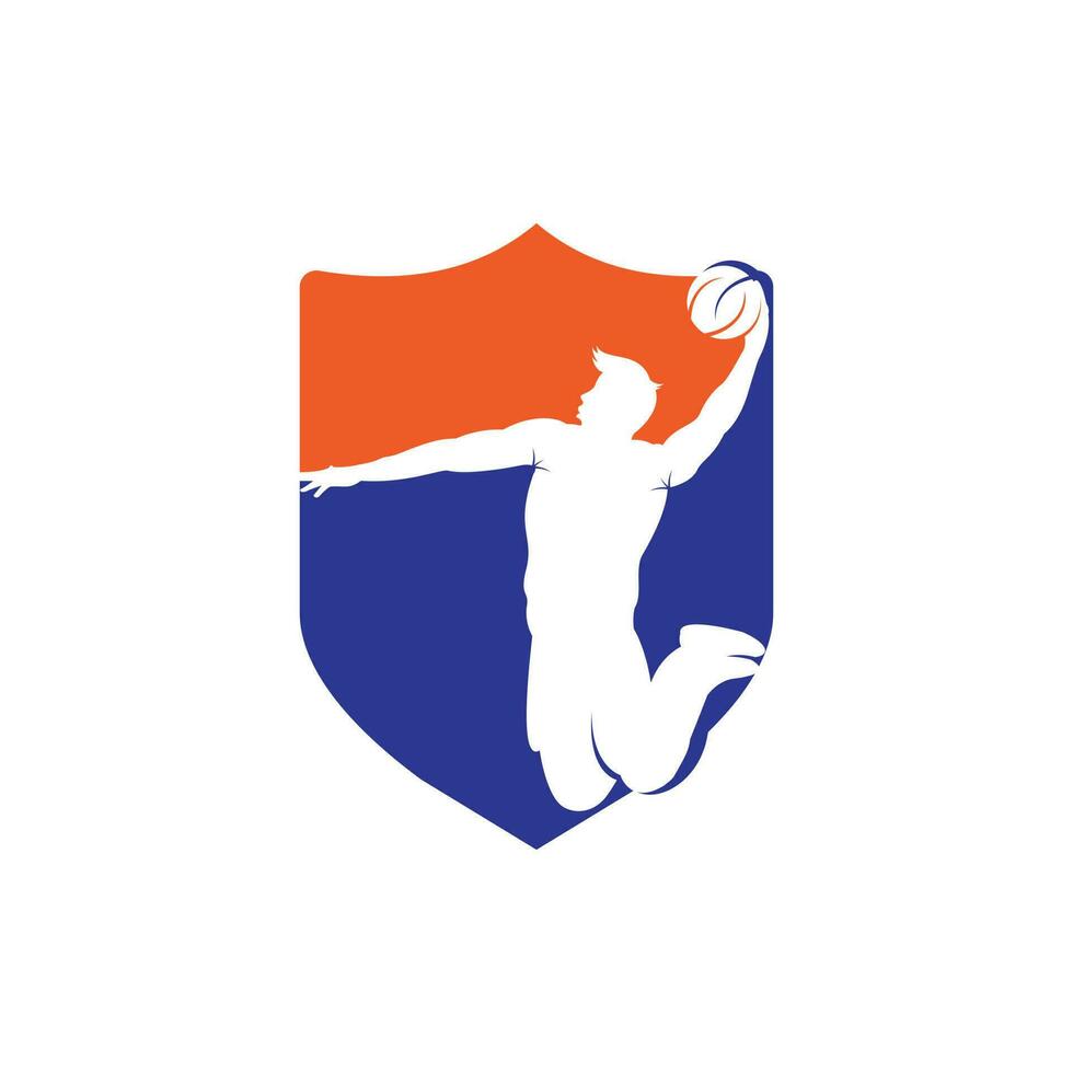 création de logo vectoriel de sport de basket-ball. joueur de basket-ball slam dunk vecteur de conception.
