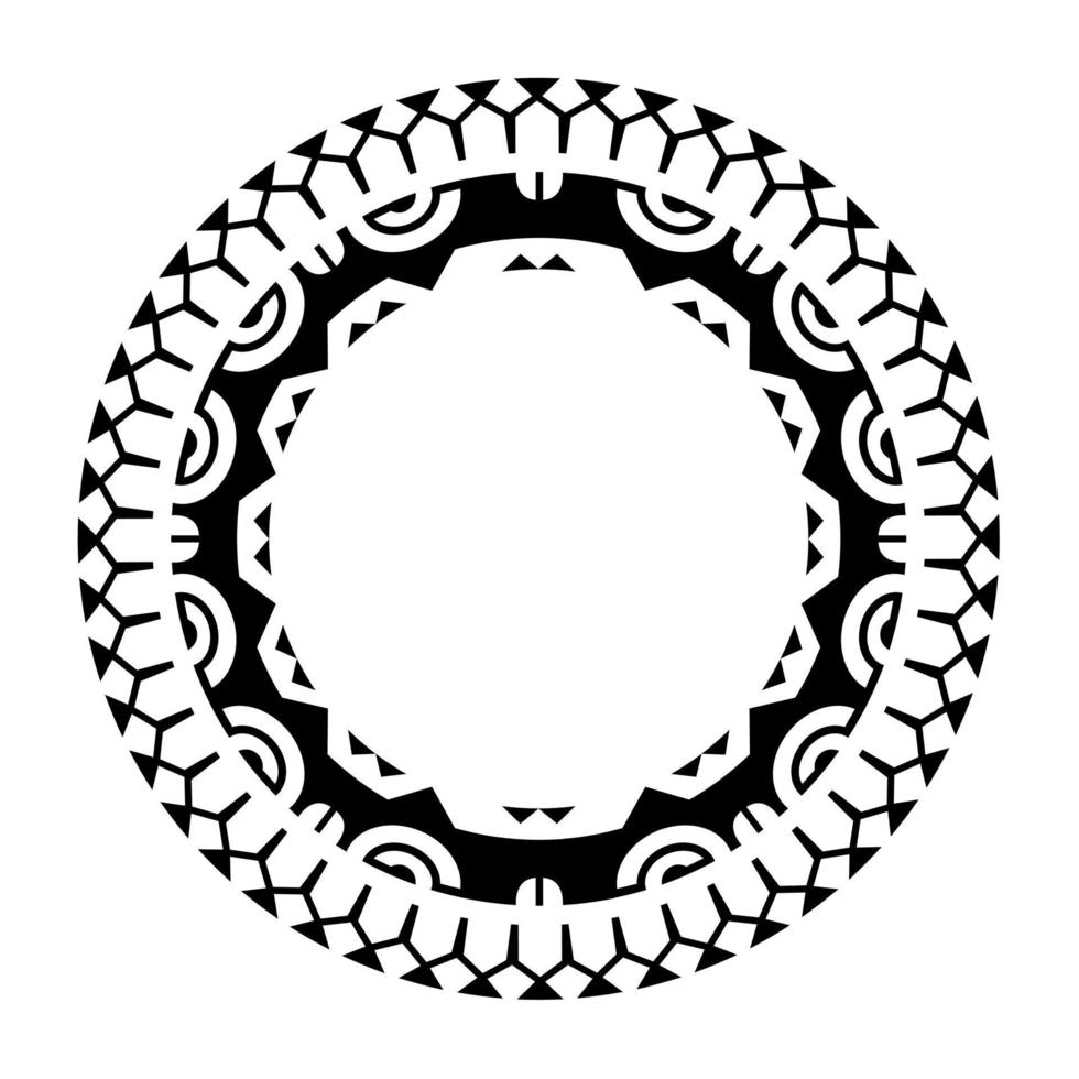 conception de cadre de bordure ronde géométrique maori rond. noir et blanc vecteur