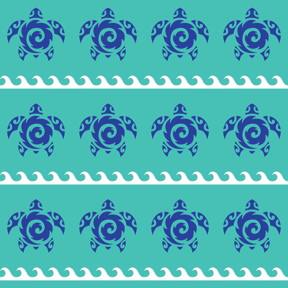 modèle sans couture avec des tortues de mer. La vie marine. motif maori. arrière-plan élégant. Bleu et blanc. vecteur