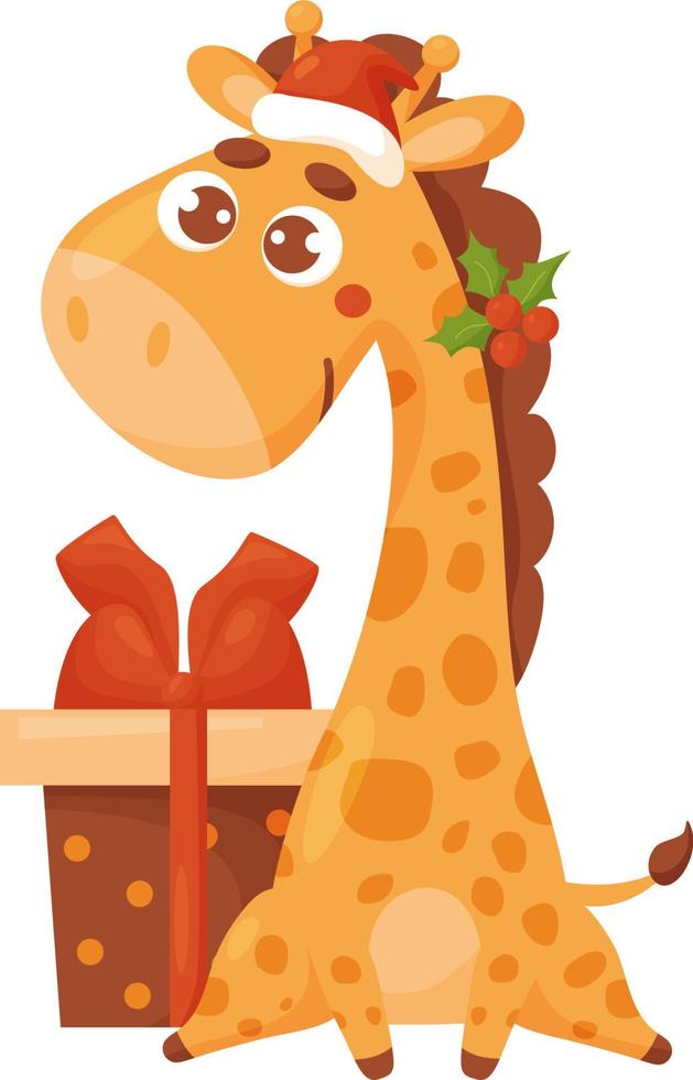 jolie girafe avec boîte cadeau vecteur