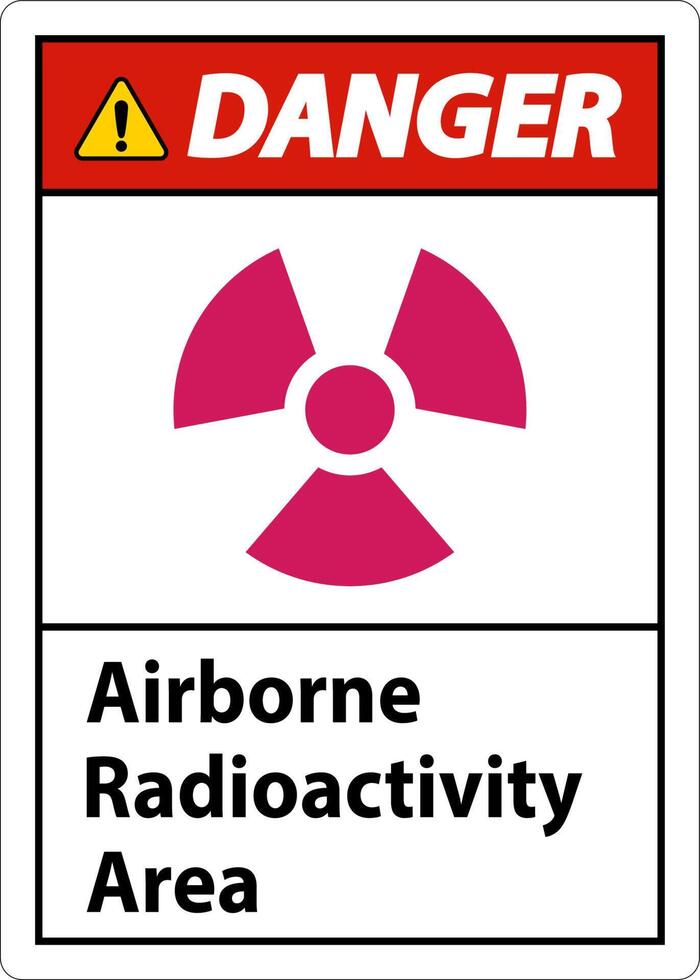 signe de symbole de zone de radioactivité en suspension dans l'air de danger sur fond blanc vecteur