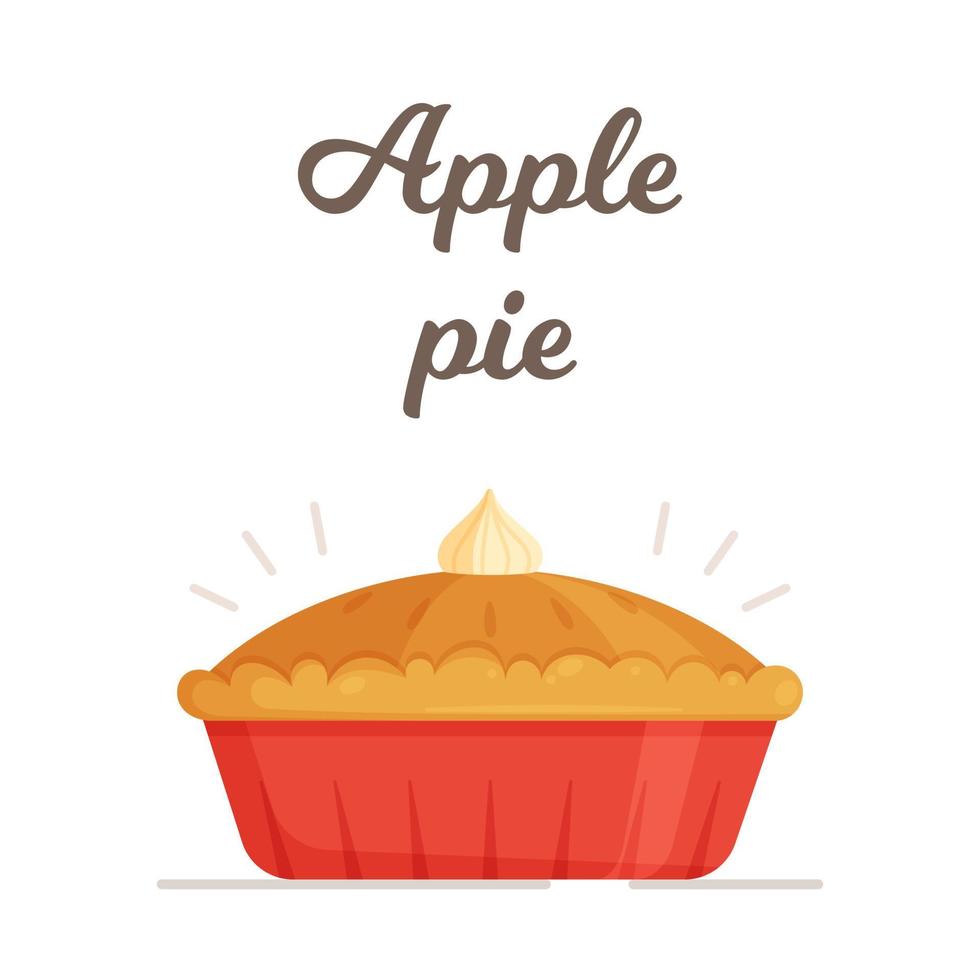 tarte aux pommes parfumée et délicieuse. illustration vectorielle d'une tarte fraîchement cuite isolée sur fond blanc. cuisson maison. vecteur