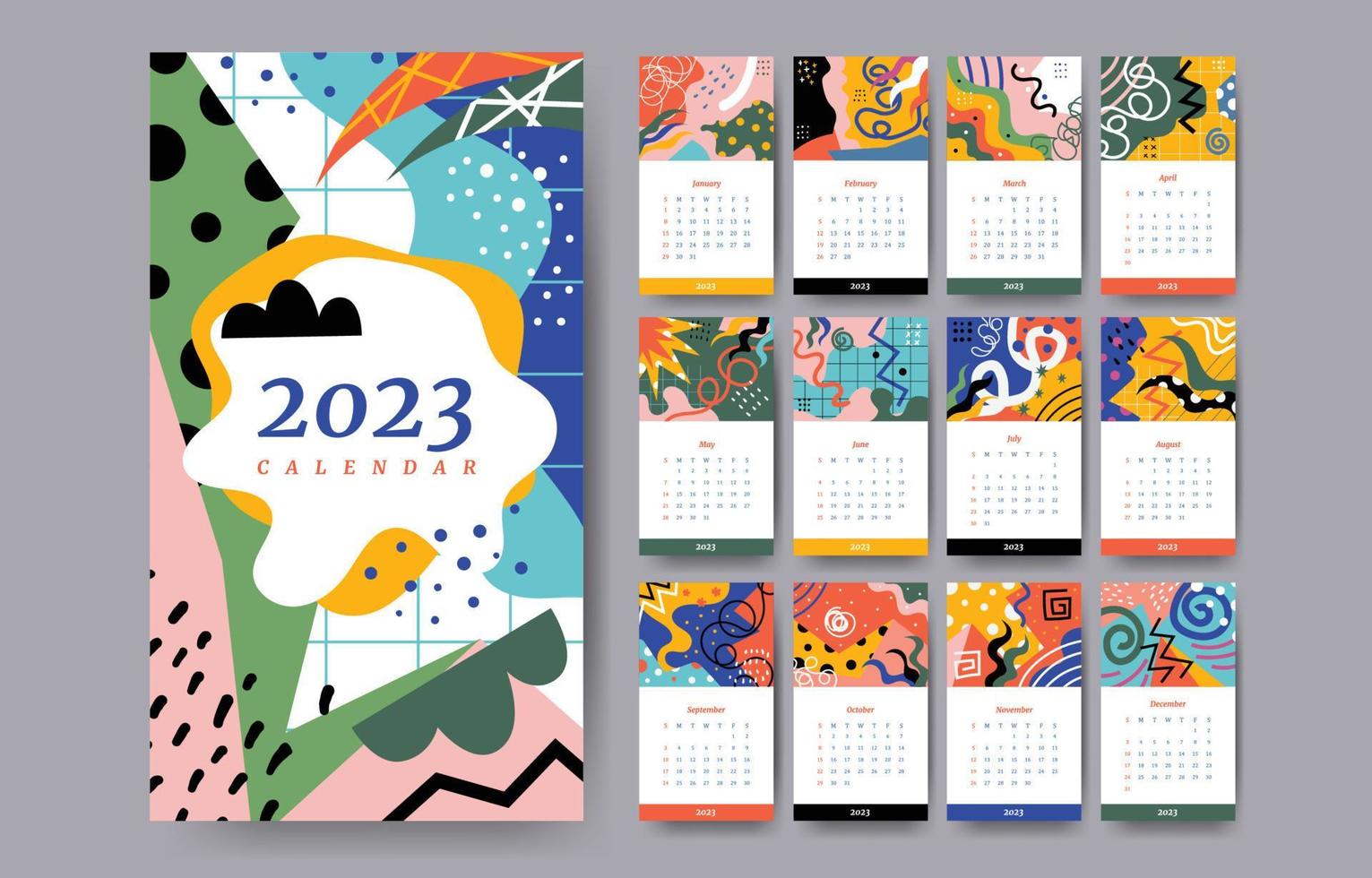 ensemble de conception de calendrier abstrait coloré 2023 vecteur